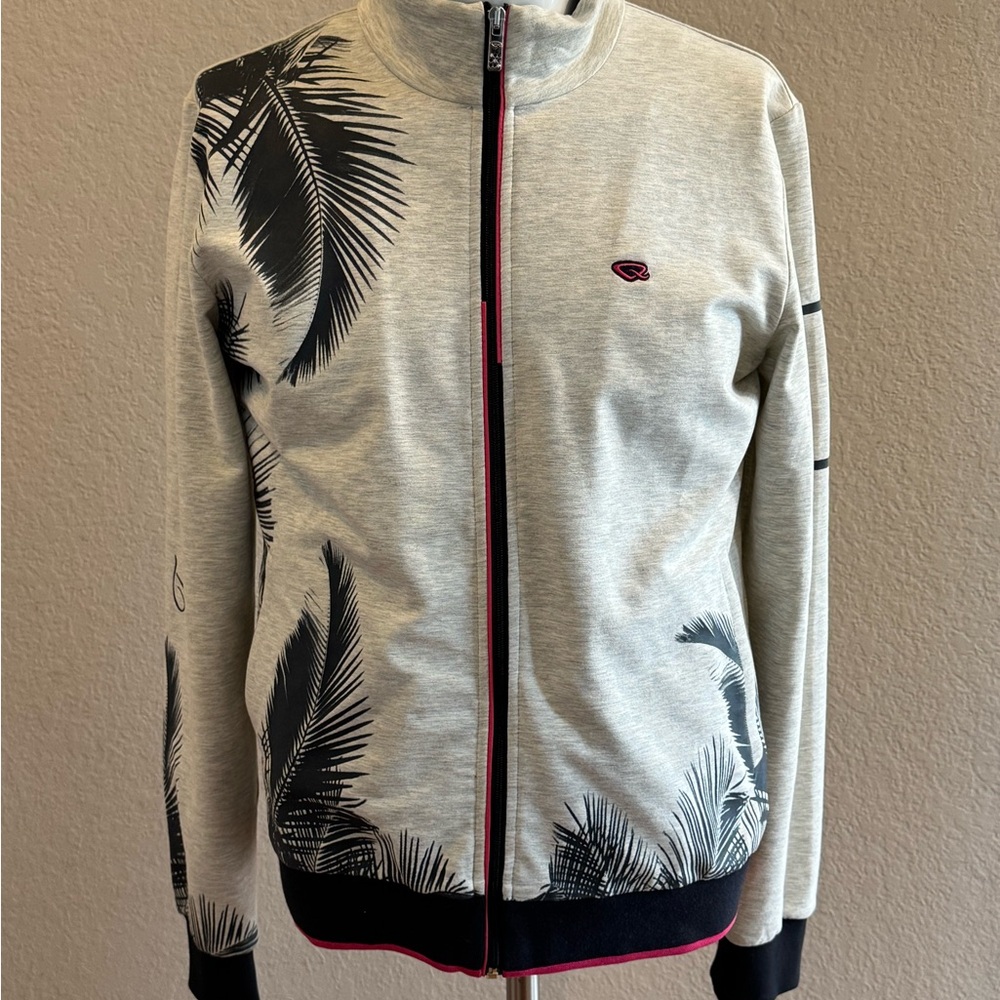 Light Gray Palm-Print Full-Zip Men's Sweater Jacket XL